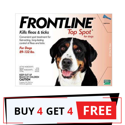 Frontline Top Spot Extra Large Dogs 89-132lbs (Red) 4 Doses + 4 Free
