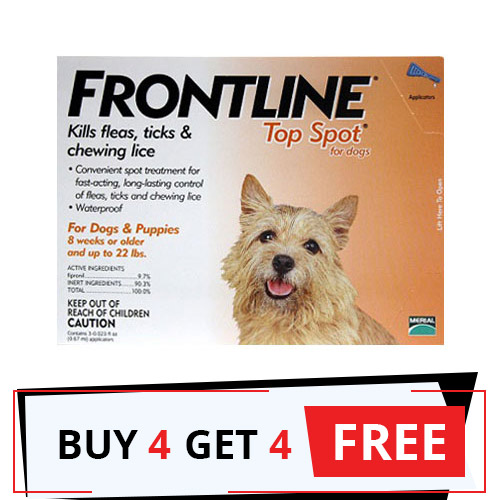 Frontline Top Spot Small Dogs 0-22 Lbs (Orange) 4 Doses + 4 Free
