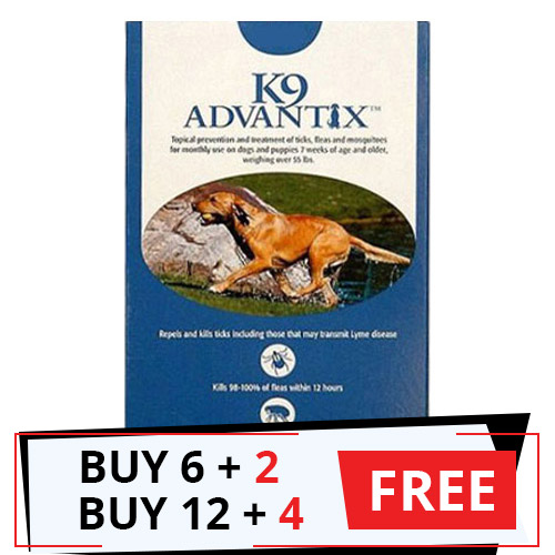 K9 Advantix Extra Large Dogs Over 55 Lbs (Blue) 6 Doses + 2 Free
