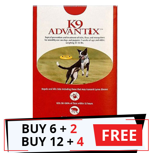 K9 Advantix Large Dogs 21-55 Lbs (Red) 12 Doses + 4 Free

