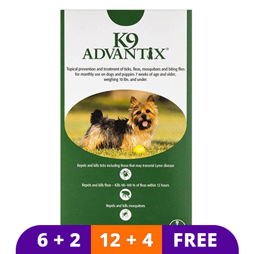 K9 Advantix Small Dogs/Pups 1-10 Lbs (Green) 4 Doses