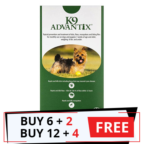K9 Advantix Small Dogs/Pups 1-10 Lbs (Green) 4 Doses
