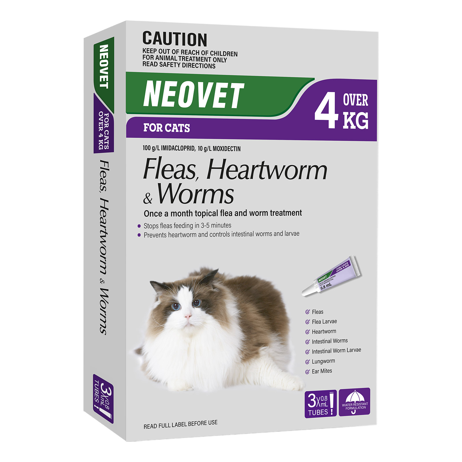 Neovet Spot-On For Large Cats Over 8.8lbs (Purple) 3 Pipettes
