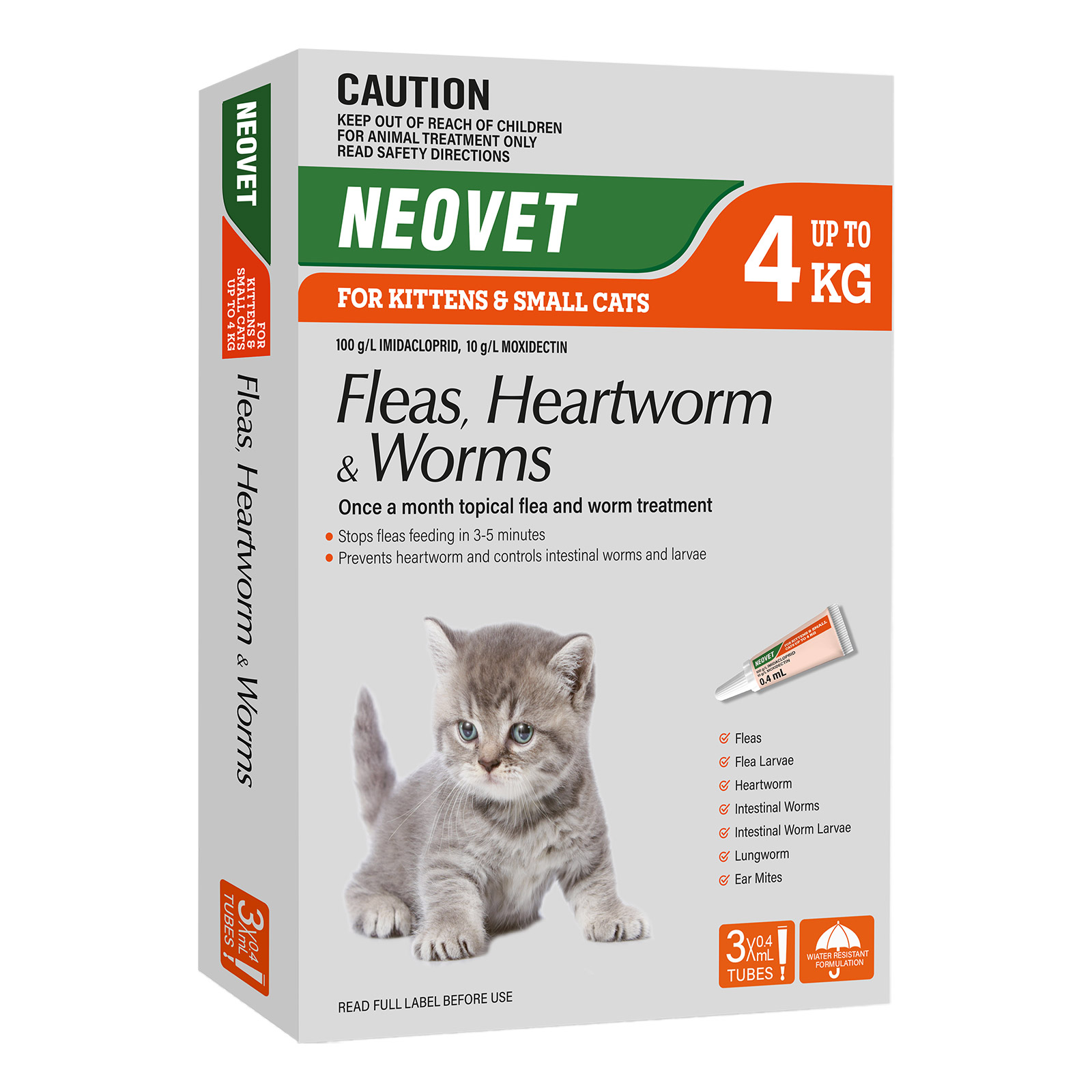 Neovet Spot-On For Kittens And Small Cats Upto 8.8lbs (Orange) 6 Pipettes
