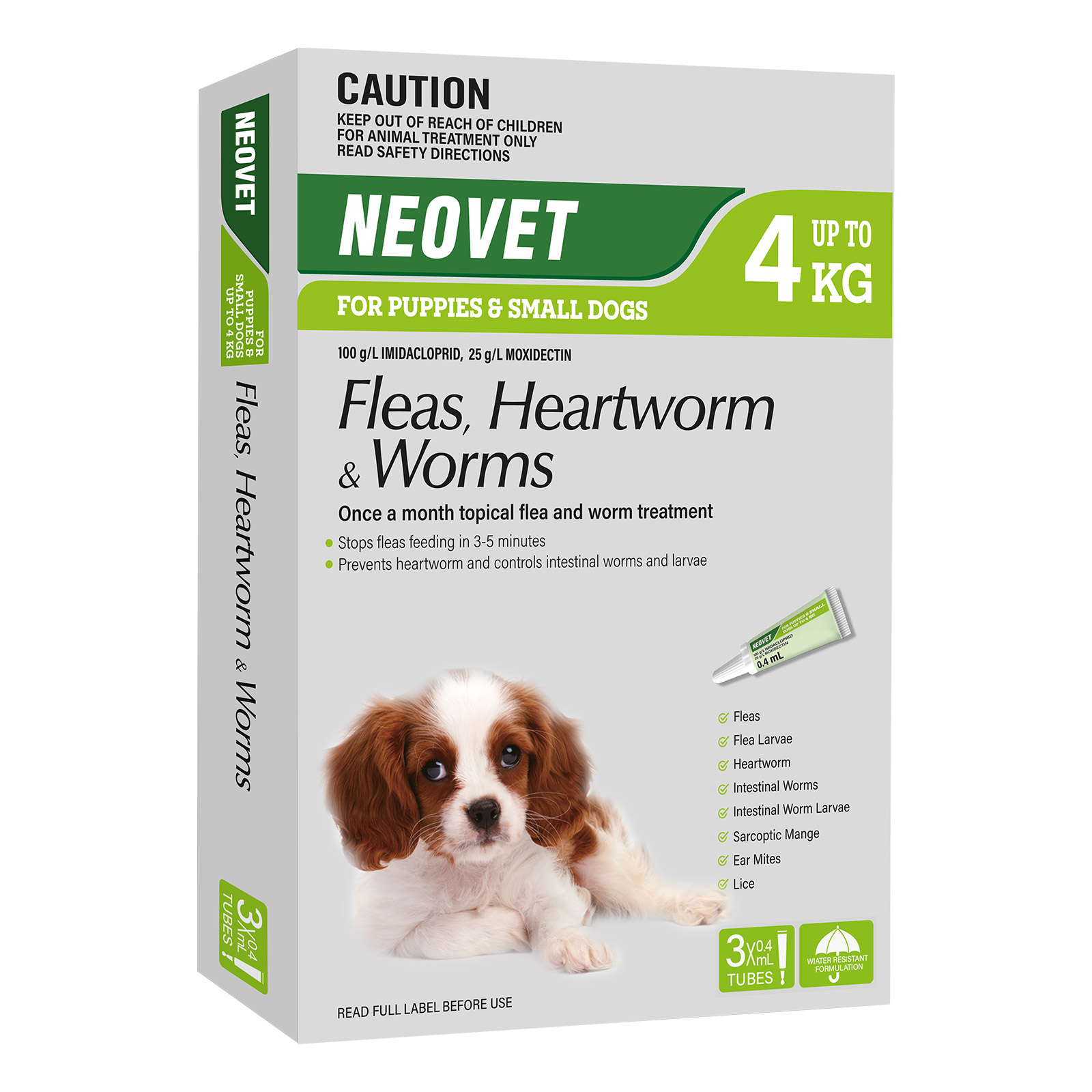 Neovet Spot-On For Puppies And Small Dogs Upto 8.8lbs (Green) 3 Pipettes
