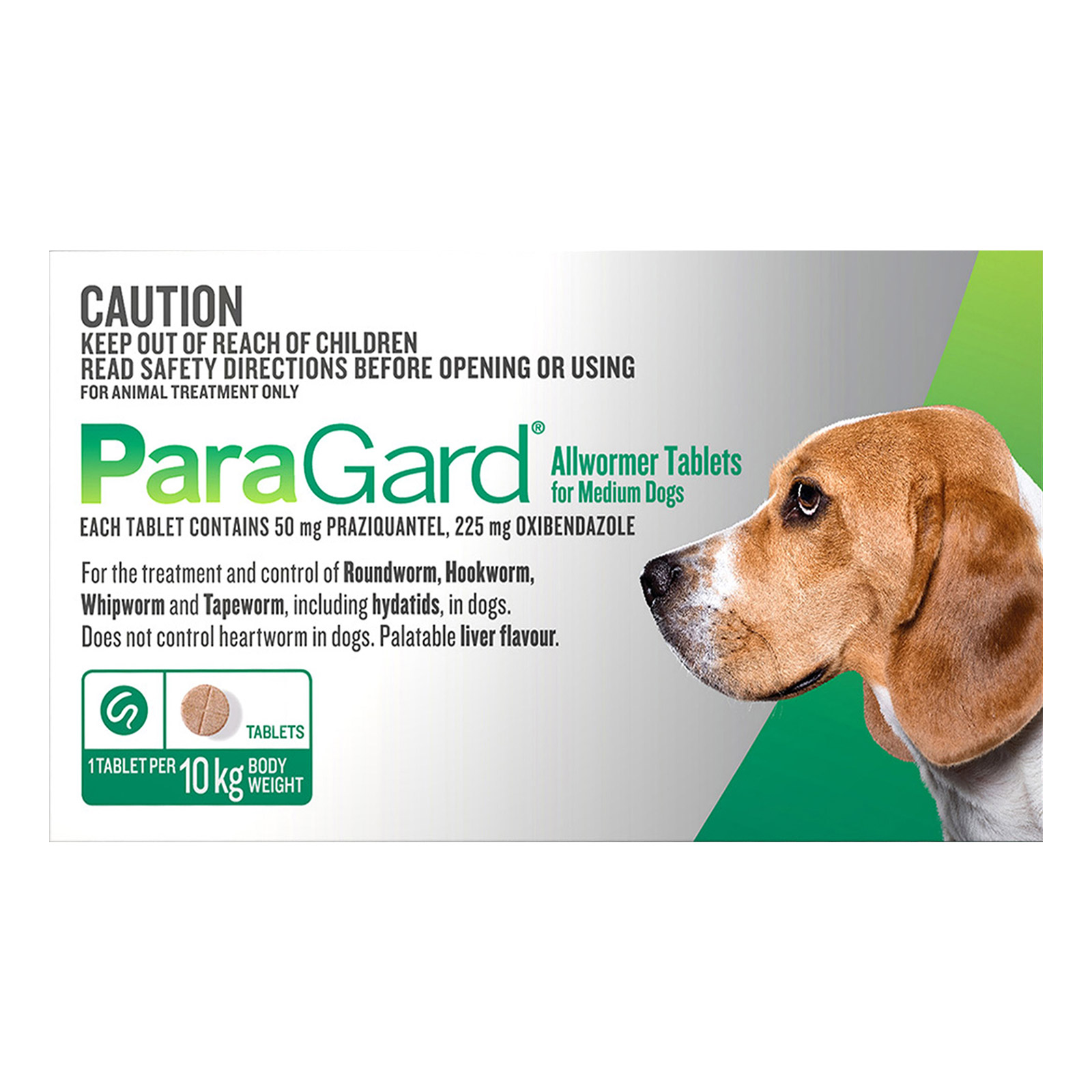 "Paragard Allwormer For Medium Dogs 22 Lbs (10kg) Green 4 Tablets"