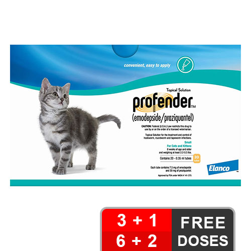 Profender Small Cats & Kittens (0.35 Ml) 2.2-5.5 Lbs 3 Doses + 1 Free
