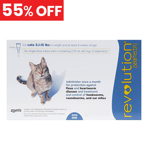 55% Off Revolution For Cats 5 -15lbs (Blue) 3 Doses
