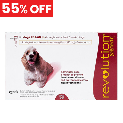 55% Off Revolution For Medium Dogs 20.1-40lbs (Red) 6 Doses
