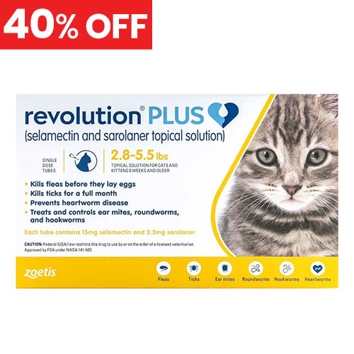 40% Off Revolution Plus For Kittens And Small Cats 2.8-5.5lbs (Yellow) 6 Pack
