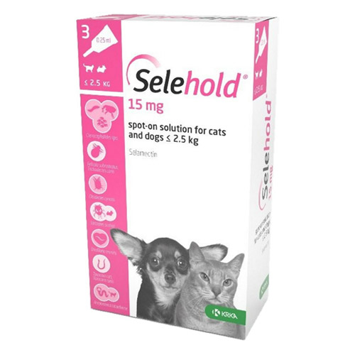 Selehold (Selamectin) For Puppy/Kittens Upto 5.5lbs (Pink) 15mg/0.25ml 6 Pack
