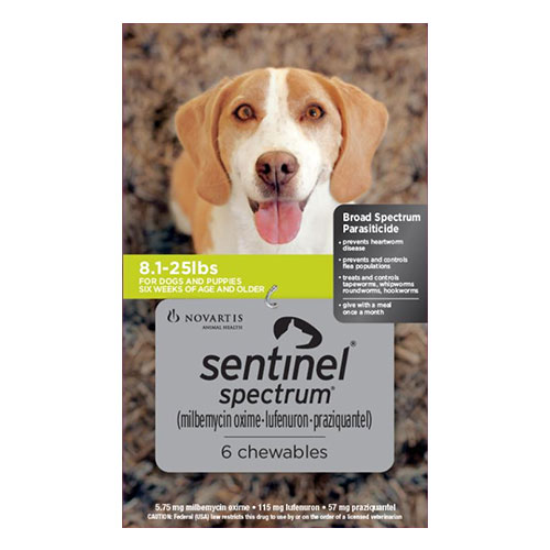 Sentinel Spectrum Green For Dogs 8.1-25 Lbs 3 Chews
