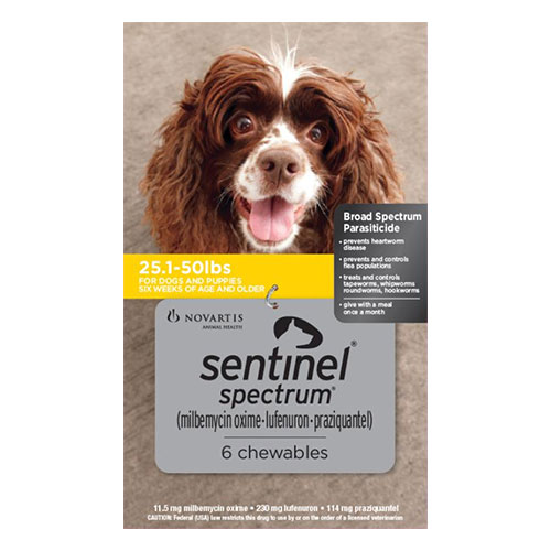 Sentinel Spectrum Yellow For Dogs 25.1-50 Lbs 12 Chews
