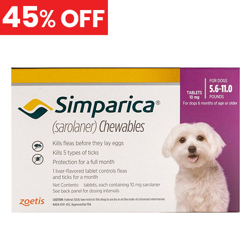 45% Off Simparica For Dogs 5.6-11 Lbs (Purple) 6 Doses
