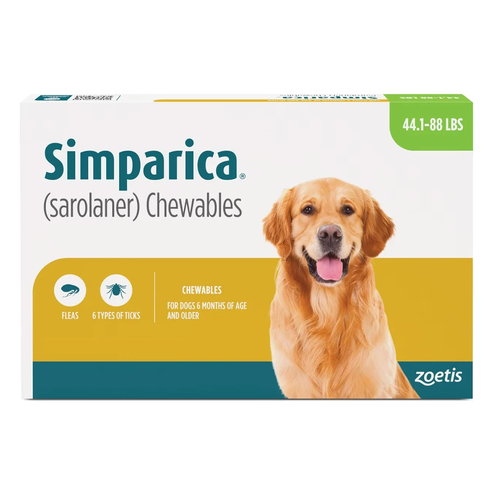 Simparica Chewables For Dogs 44.1-88 Lbs (Green) 6 Doses