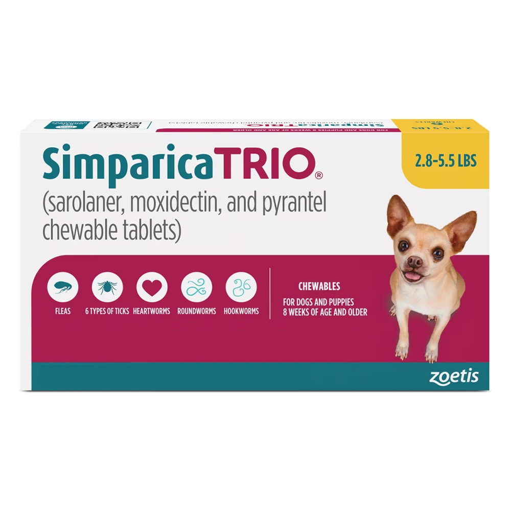 Simparica Trio For Dogs 2.8-5.5 Lbs (Yellow) 6 Chews
