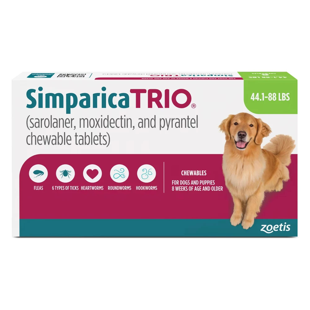 Simparica Trio For Dogs 44.1-88 Lbs (Green) 3 Chews