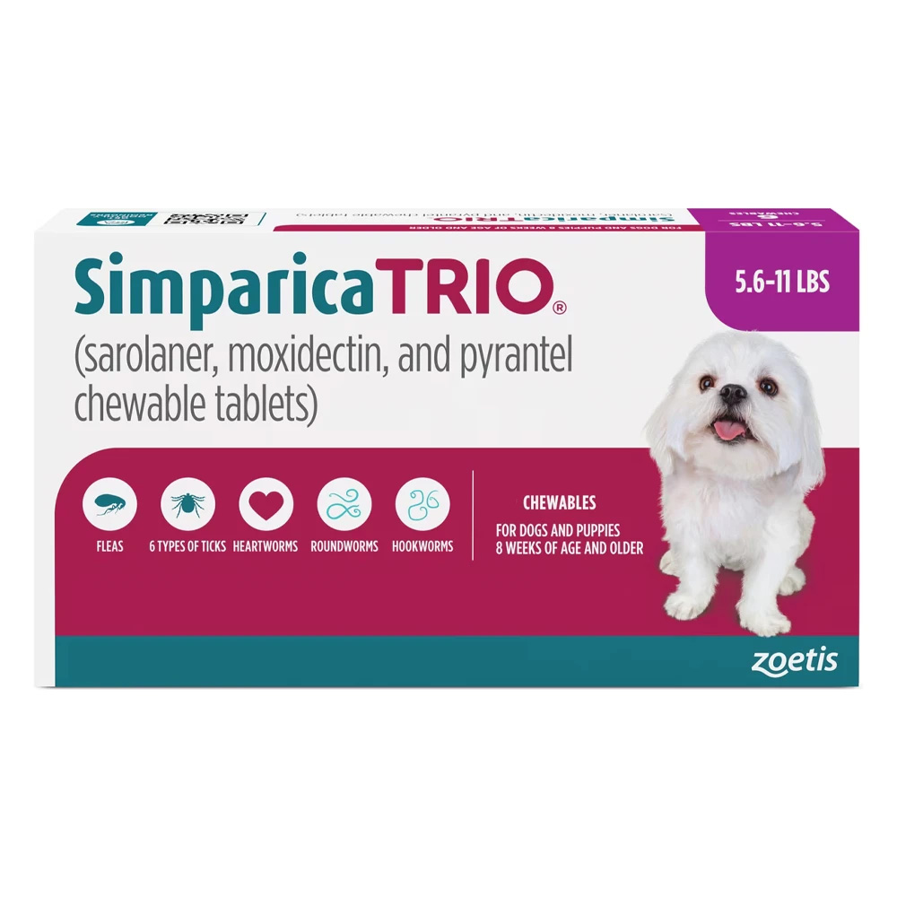 Simparica Trio For Dogs 5.6-11 Lbs (Purple) 12 Chews