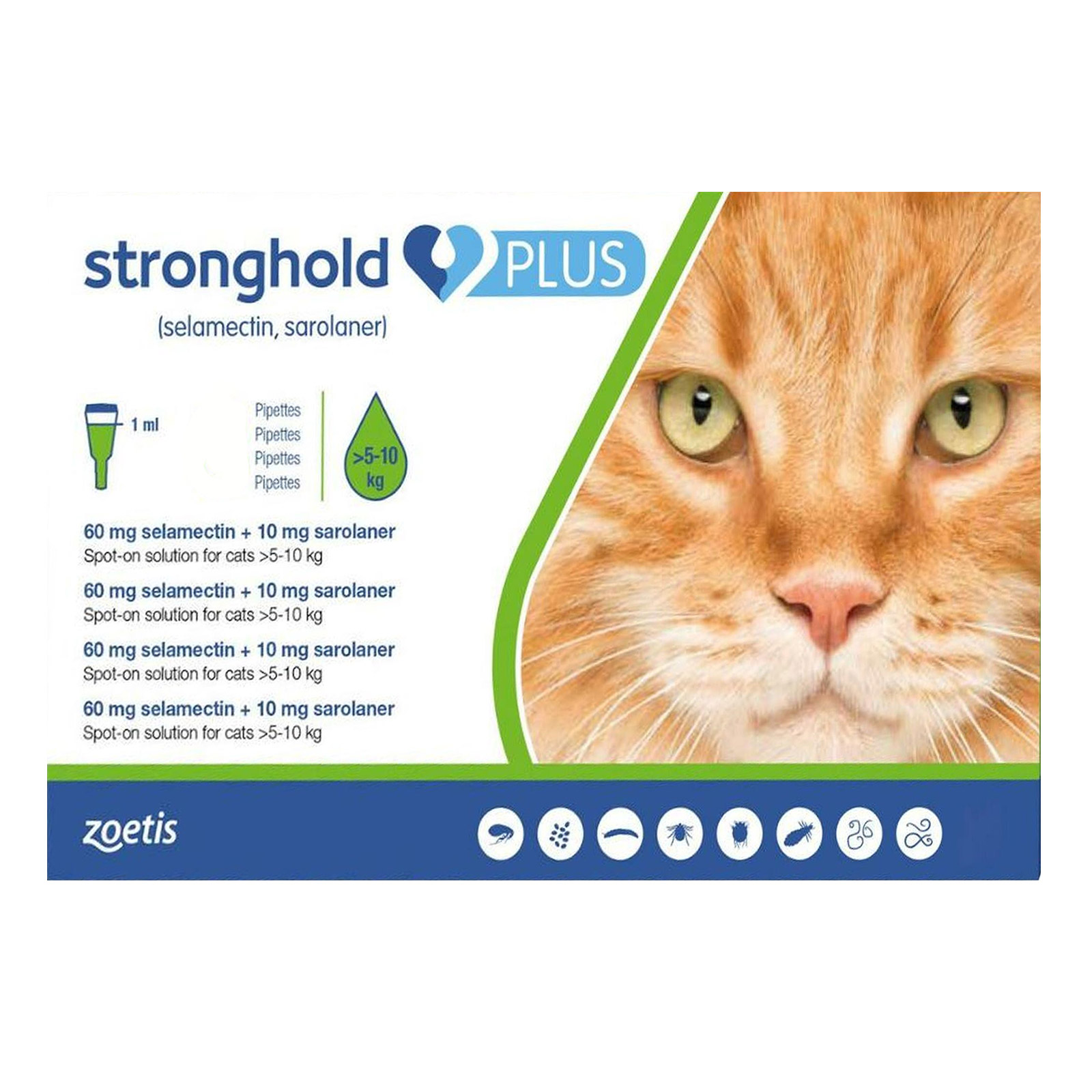 Stronghold Plus For Large Cats 11-24lbs 5-10kg Green 6 Pack