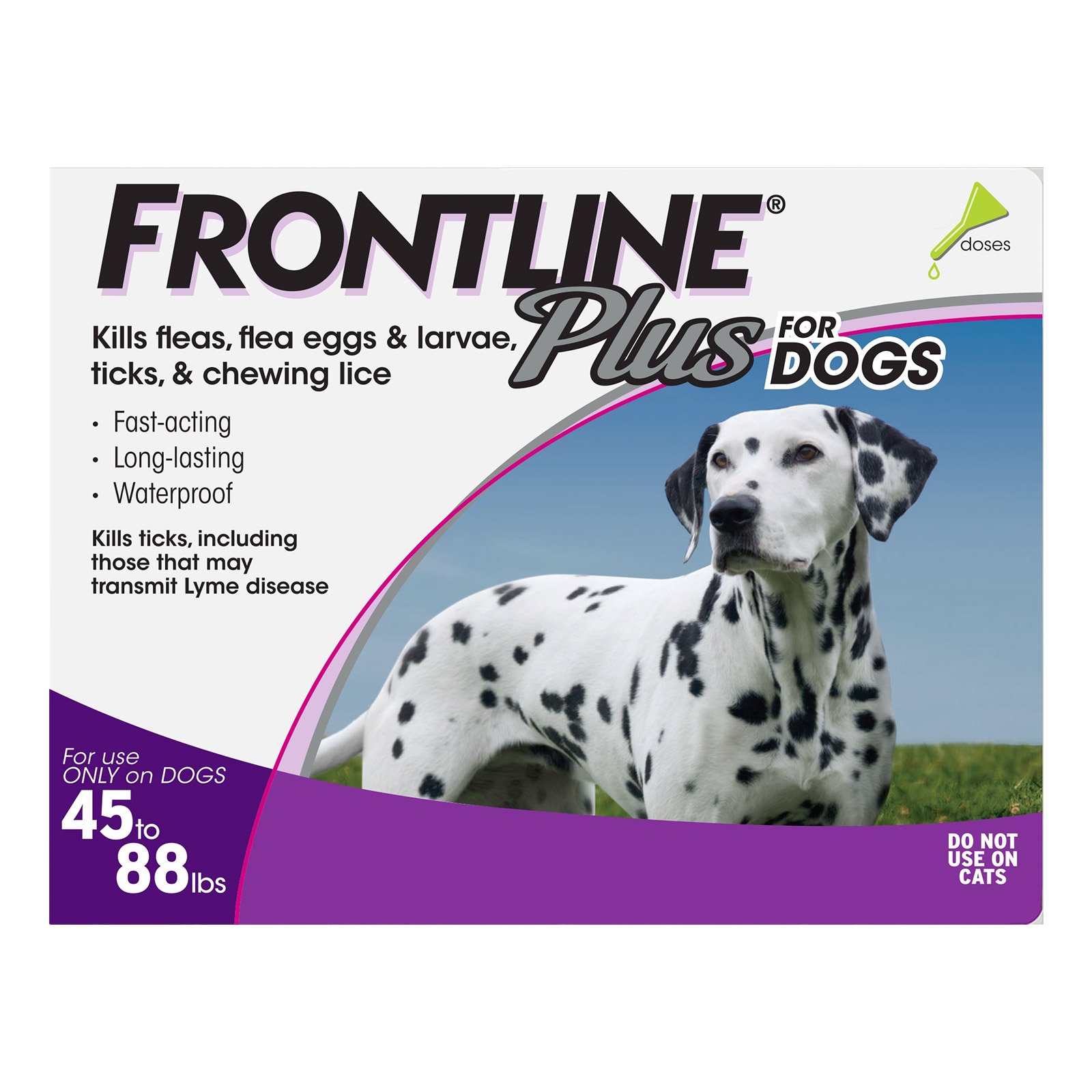 Frontline Plus for Dogs : Buy branded Frontline Plus for Dogs for Flea & Tick Control treatment with free shipping to all over USA. Frontline Plus is a fast-acting flea and tick preventative, killing all fleas on your dog in 12 hours and stopping infestations for a month.