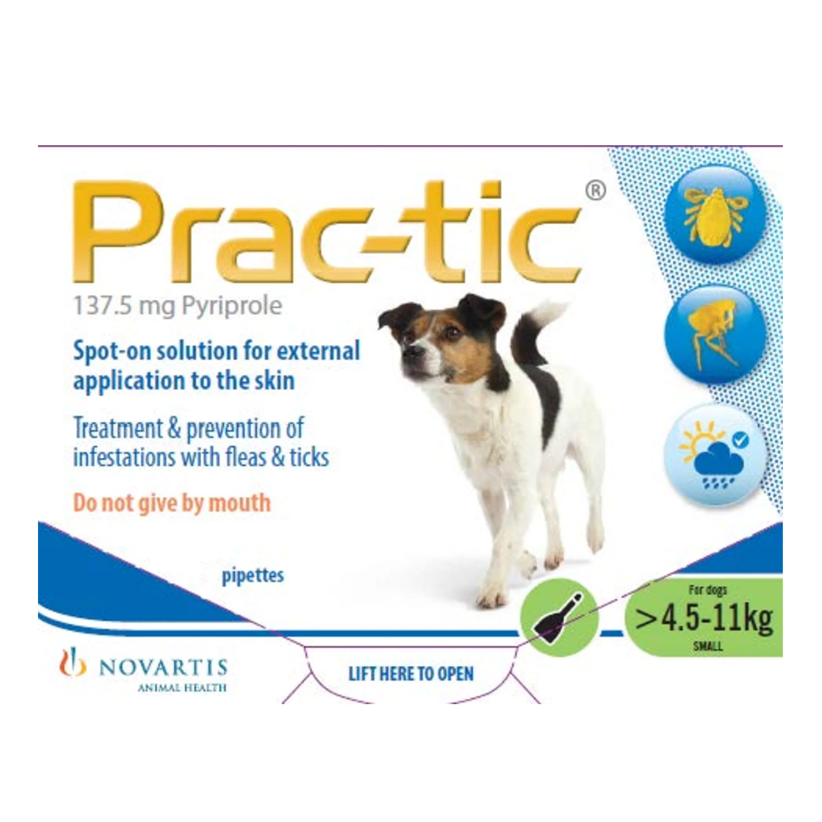 Prac-Tic Flea Spot On solution is ideal treatment and prevention of infestations of fleas and tickets in dogs. Buy Prac-tick flea solutions for Dogs as an ideal treatment and prevention of infestations of fleas and tickets in dogs.