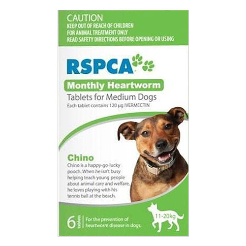 Rspca Monthly Heartworm Tablets Medium Dog 23-44lb (green, 10-20kg) 12 Tablet