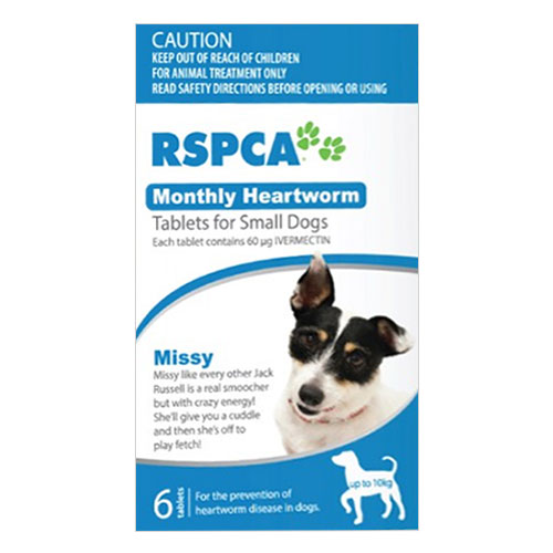 Rspca Monthly Heartworm Tablets Small Dog Under 22lb (blue, 0-10kg) 6 Tablet